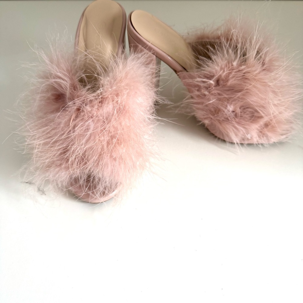Wild Diva Blush Pink Feathered Slip On Heeled Mules size 5 - Picture 5 of 15